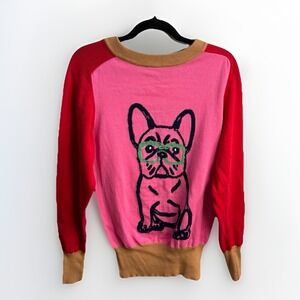 OXKnit Women's Graphic French bulldog Bulldog Sweater Retro Vibe Color Block M